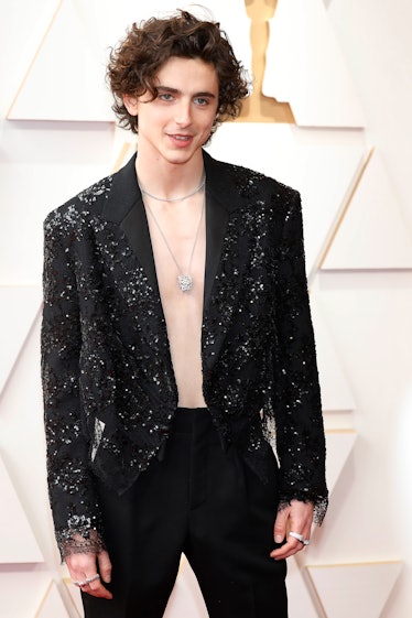 LOS ANGELES, USA - MARCH 27, 2022: Timothee Chalamet arrives on the red carpet outside the Dolby The...