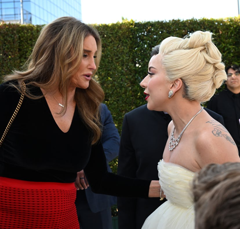 Lady Gaga and Caitlyn Jenner were pictured at the Elton John AIDS Foundation Oscars Party.