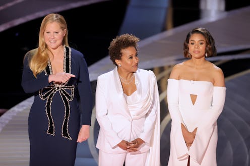 HOLLYWOOD, CALIFORNIA - MARCH 27: (L-R) Co-hosts Amy Schumer, Wanda Sykes, and Regina Hall speak ons...