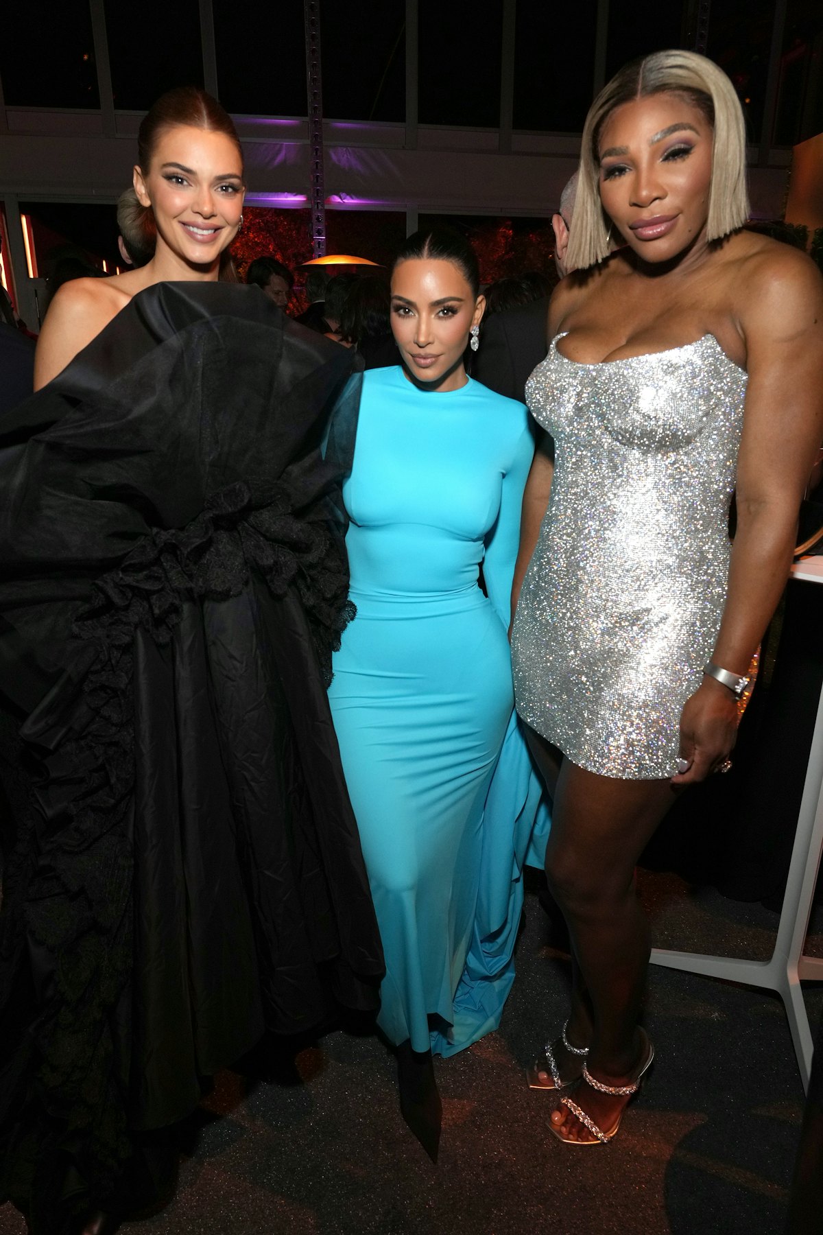 Kendall Jenner, Kim Kardashian, and Serena Williams at an Oscars after party.
