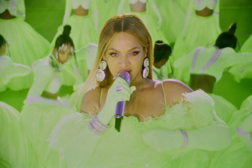 US singer-songwriter Beyonce performs during the 94th Oscars at the Dolby Theatre in Hollywood, Cali...