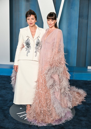 Maggie Gyllenhaal and Dakota Johnson attend the 2022 Vanity Fair Oscar Party