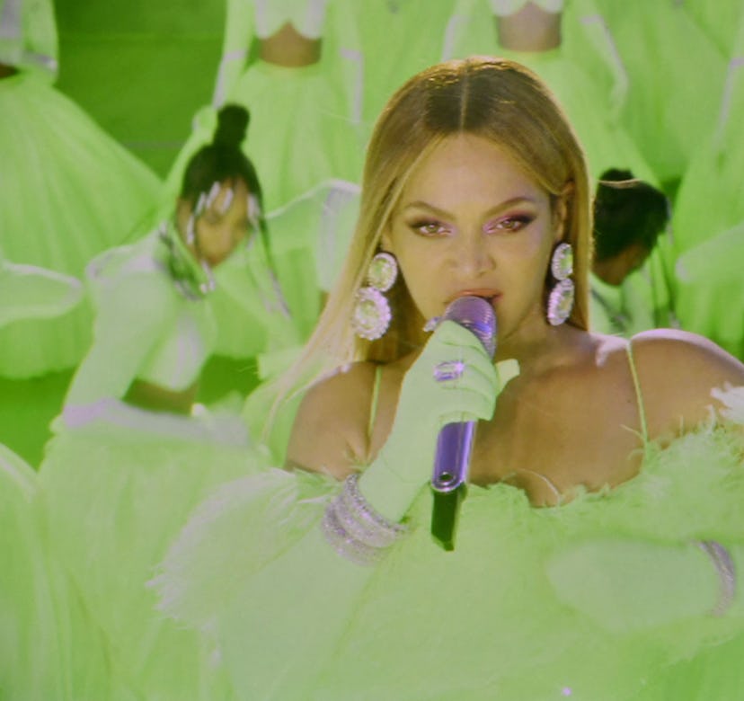 US singer-songwriter Beyonce performs during the 94th Oscars at the Dolby Theatre in Hollywood, Cali...