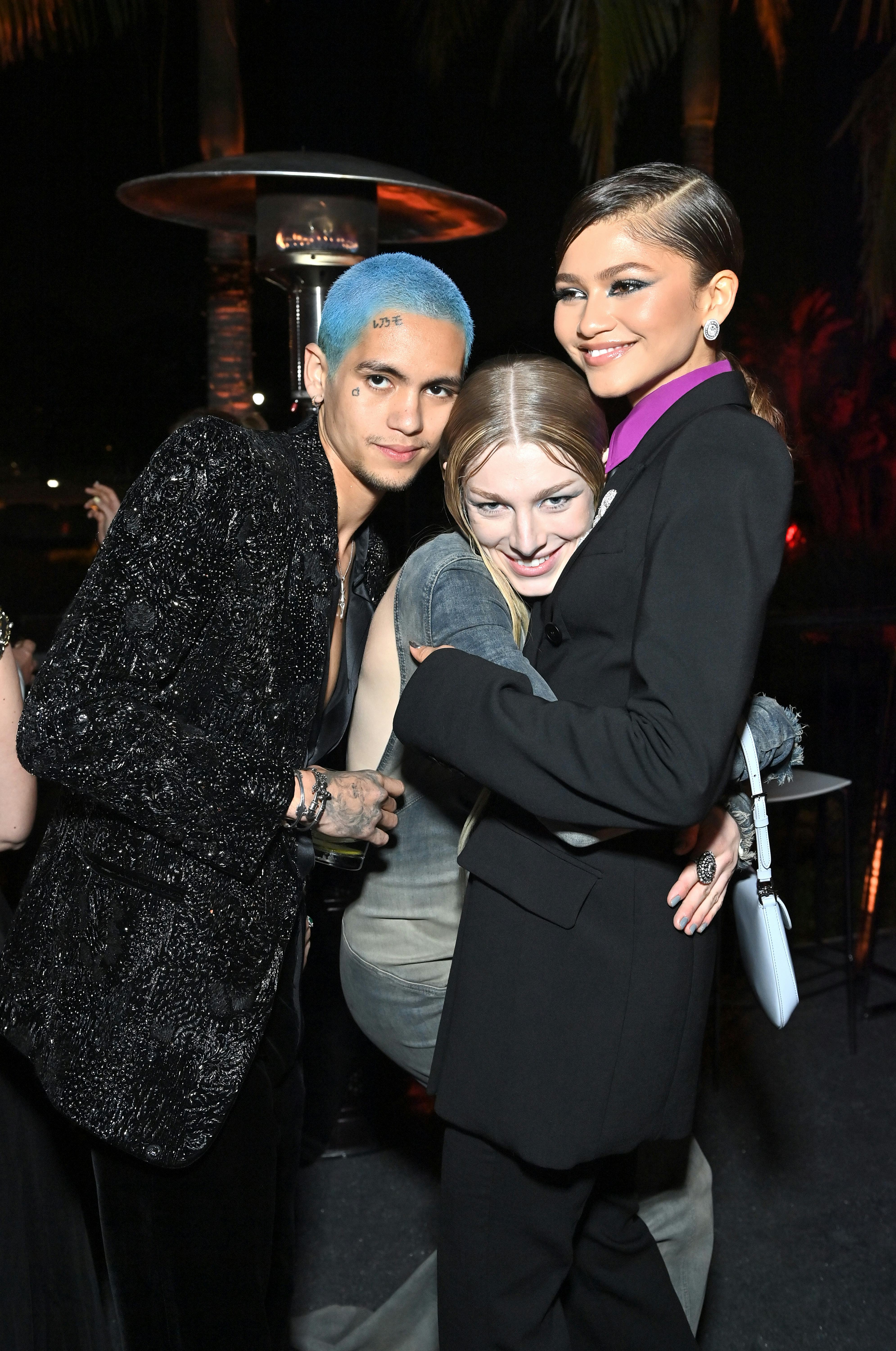 Dominic Fike, Hunter Schafer and Zendaya at the Vanity Fair Oscars Party 