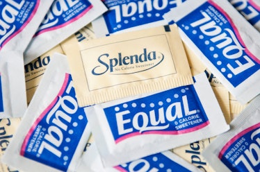 New York, USA - May 20, 2011: Splenda and Equal Product Shot zero calorie sweeteners: Splenda in a y...
