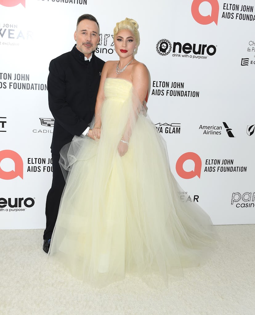WEST HOLLYWOOD, CALIFORNIA - MARCH 27: Lady Gaga, David Furnish arrives at the Elton John AIDS Found...