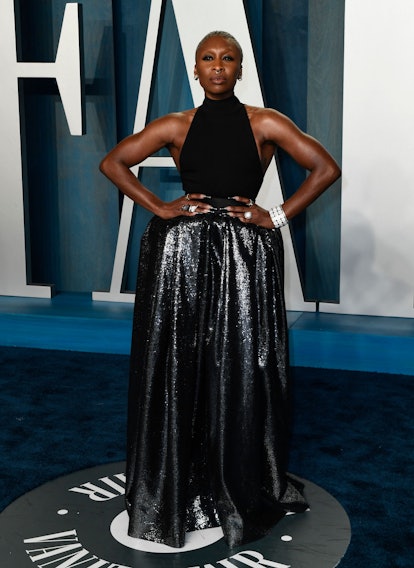 British actress Cynthia Erivo attends the 2022 Vanity Fair Oscar Party following the 94th Oscars at ...