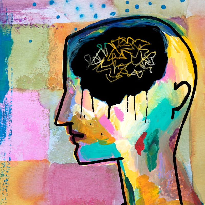 Mental health concept - person's head with chaotic thought pattern, depression, sadness, anxiety. Mi...