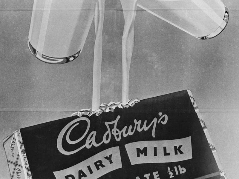 Cadbury's Dairy Milk chocolate bar advertisement, circa 1954. The idea for this advertisement, which...