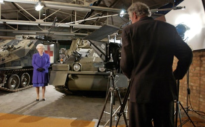 Britain Queen Elizabeth II records her broadcast to the Commonwealth at Combermere Barracks in Winds...