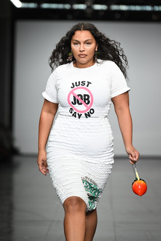 A model walks the runway at the Conner Ives show during London Fashion Week February 2022 