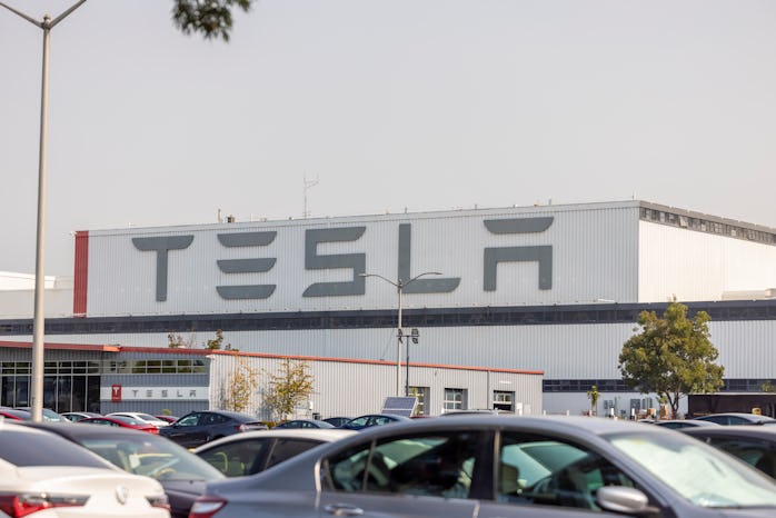 Fremont California, USA - September 24, 2021:  The Tesla automobile manufacturing plant in Fremont C...
