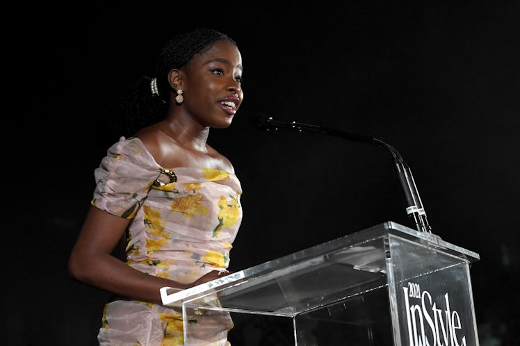 LOS ANGELES, CALIFORNIA - NOVEMBER 15: Amanda Gorman speaks onstage during the 2021 InStyle Awards a...