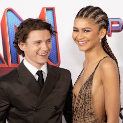 LOS ANGELES, CALIFORNIA - DECEMBER 13: (L-R) Tom Holland and Zendaya attendsthe Los Angeles premiere...