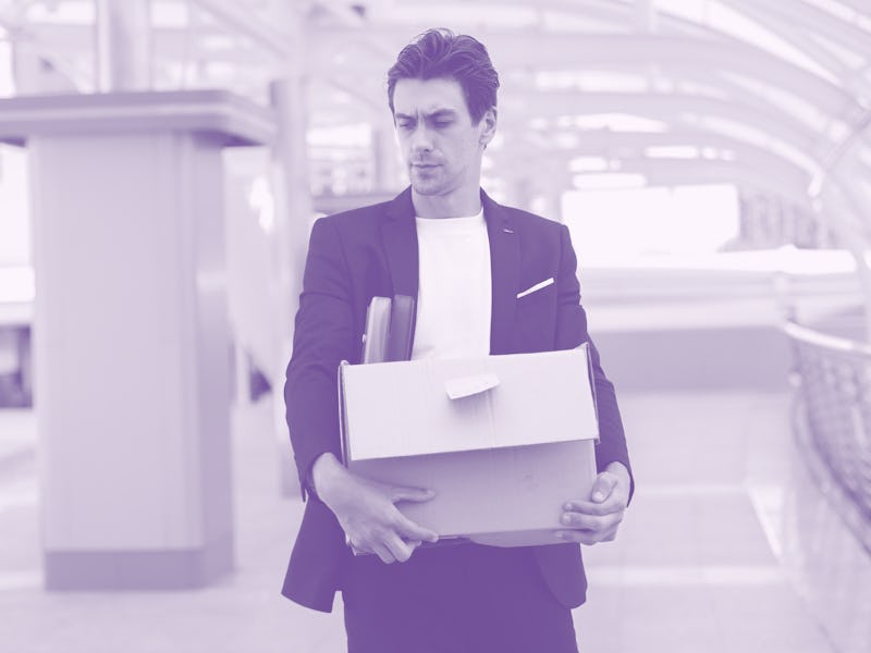 Businessman unhappy or sadness cause being fired from company. Business Concept Background.