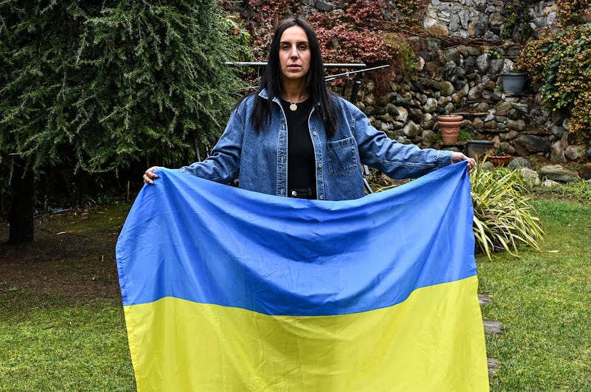 Eurovision song contest winner in 2016, Susana Jamaladinova, known as "Jamala" poses with an Ukraini...