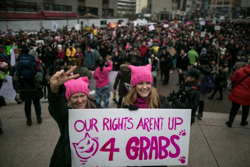 QUEBEC, CANADA - JANUARY 21: Demonstrators attend the Women's March to protest President Donald Trum...
