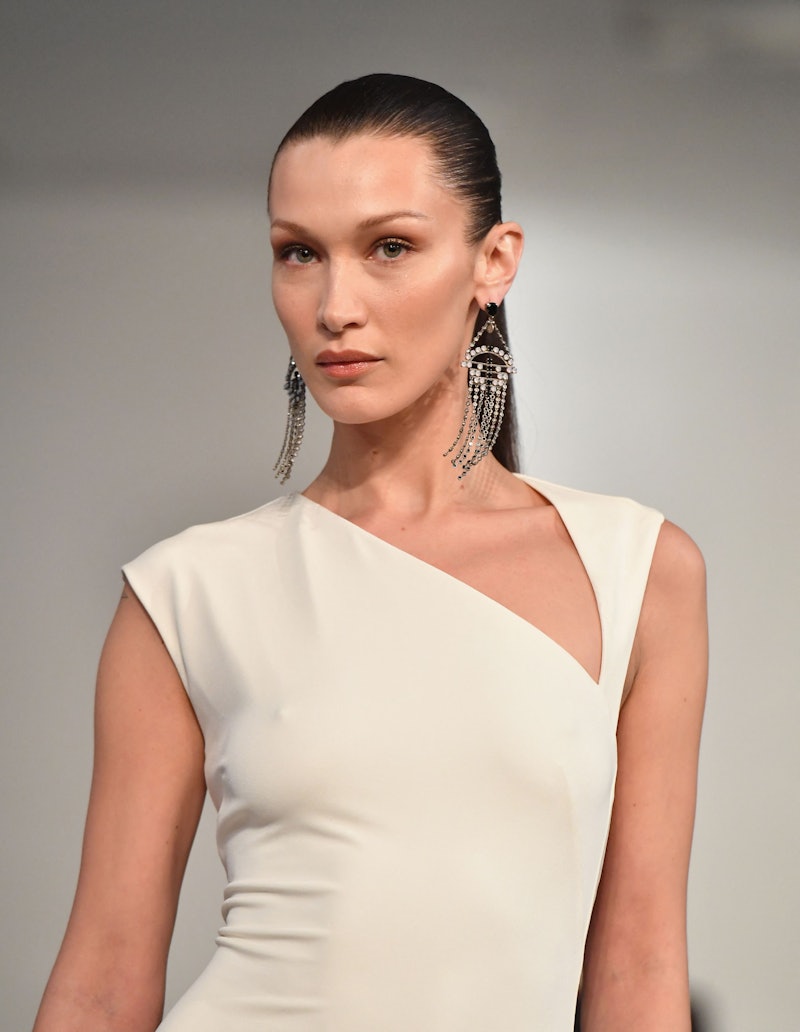 US model Bella Hadid walks the runway at the Ralph Lauren Fall 2022 Collection show at the Museum of...