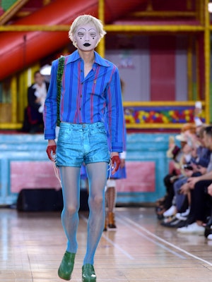 A model on the catwalk during the Vivienne Westwood show as part of London Fashion Collections Men 2...