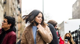 NEW YORK, NEW YORK - FEBRUARY 23: Selena Gomez is seen filming "Only Murders in the Building" in the...