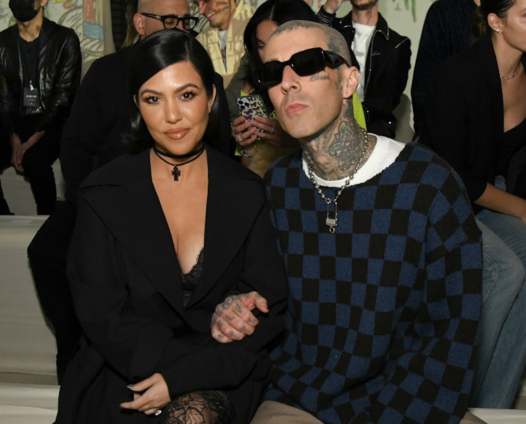 LOS ANGELES, CALIFORNIA - FEBRUARY 08: (L-R) Kourtney Kardashian and Travis Barker attend the AMIRI ...