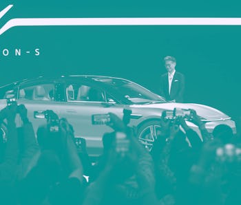 LAS VEGAS, NEVADA - JANUARY 06: Sony President and CEO Kenichiro Yoshida unveils the Sony Vision-S e...