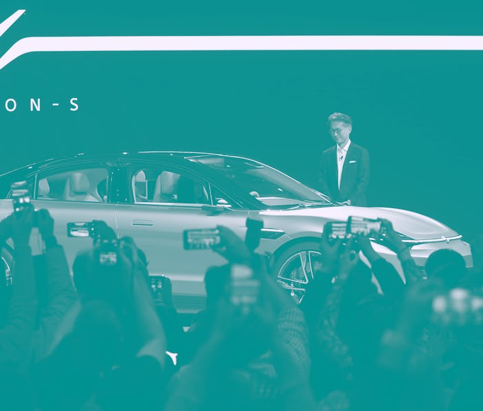 LAS VEGAS, NEVADA - JANUARY 06: Sony President and CEO Kenichiro Yoshida unveils the Sony Vision-S e...