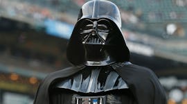 SAN FRANCISCO, CALIFORNIA - AUGUST 14: Star Wars characters look on before the game between the San ...