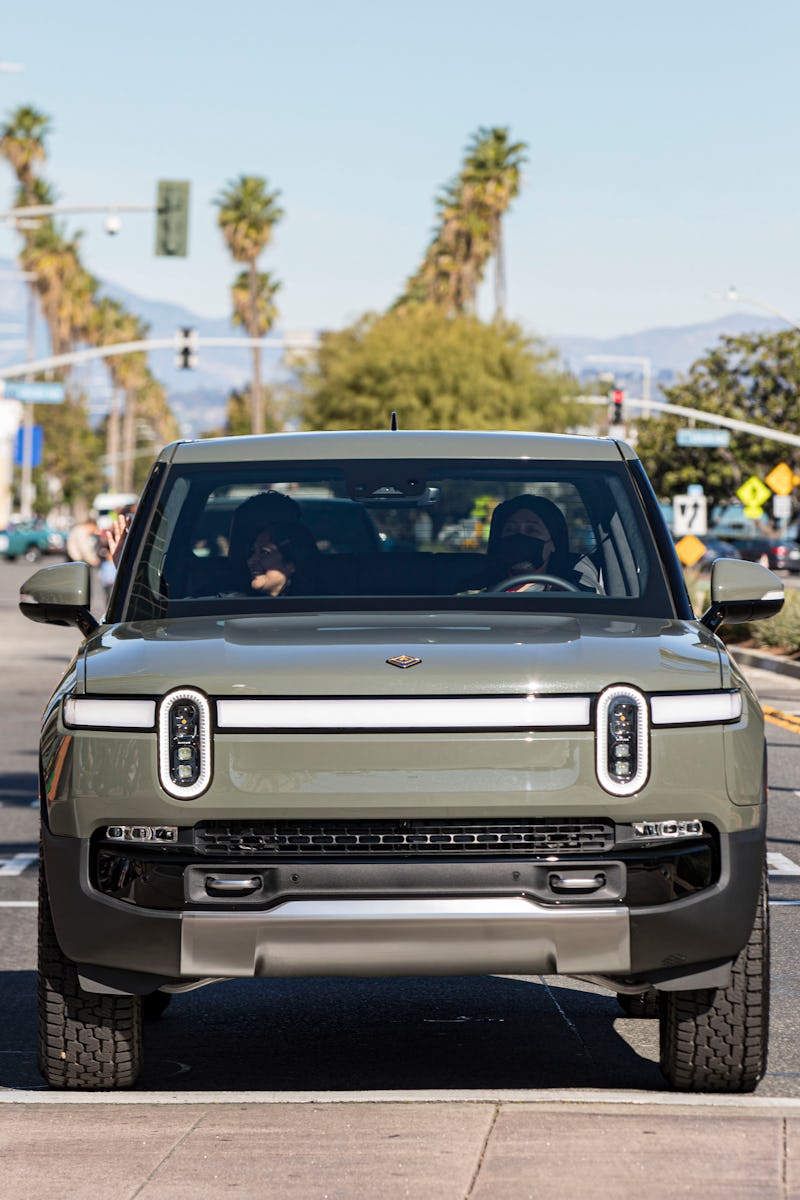 ANAHEIM, CALIFORNIA - FEBRUARY 05: Rivian electric vehicles take part in the 42nd Annual Orange Coun...