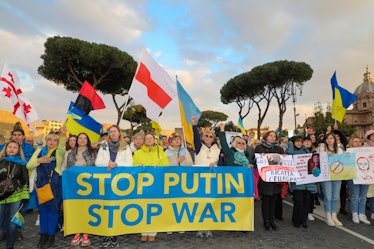 ROME, ITALY - 2022/03/06: Demonstration of the Ukrainian community living in Rome against the Russia...