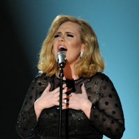 LOS ANGELES, CA - FEBRUARY 12:  Adele performs onstage at The 54th Annual GRAMMY Awards at Staples C...