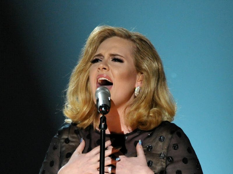 LOS ANGELES, CA - FEBRUARY 12:  Adele performs onstage at The 54th Annual GRAMMY Awards at Staples C...
