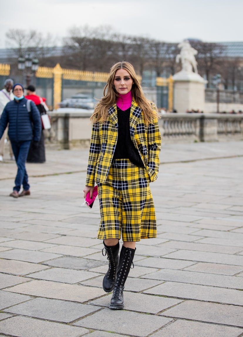 Paris Fashion Week Street Style Olivia Palermo Yellow Plaid Suit
