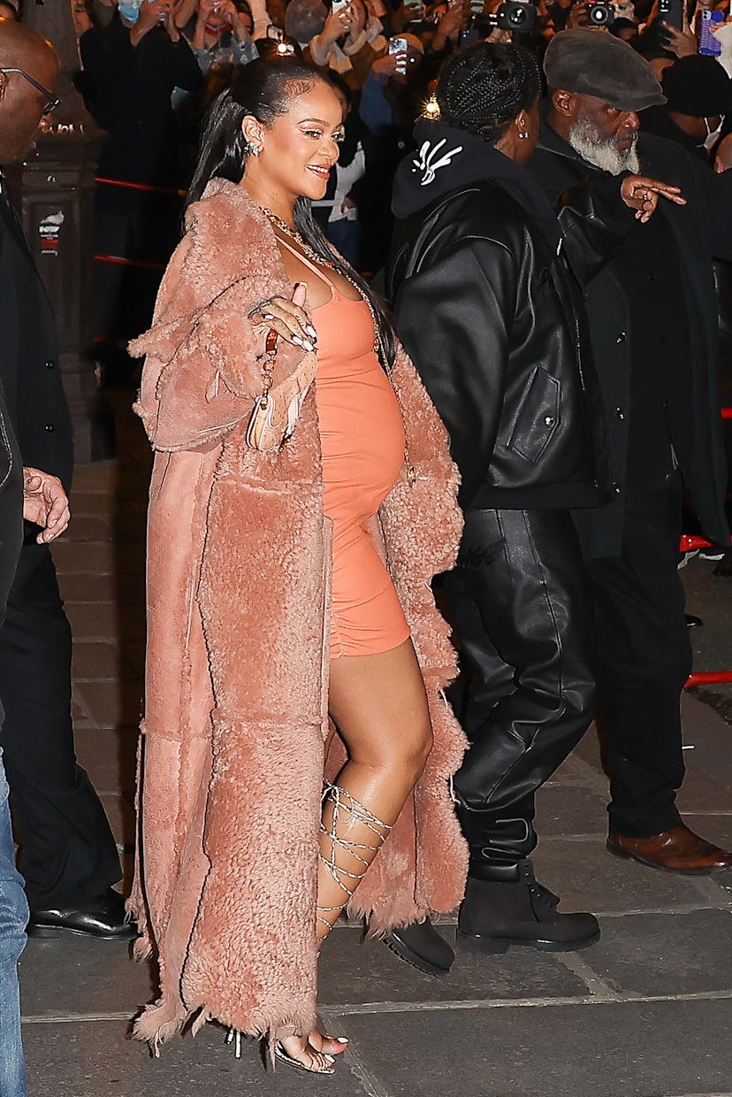 PARIS, FRANCE - FEBRUARY 28: Rihanna and ASAP Rocky leave a the Off-White Womenswear Fall/Winter 202...