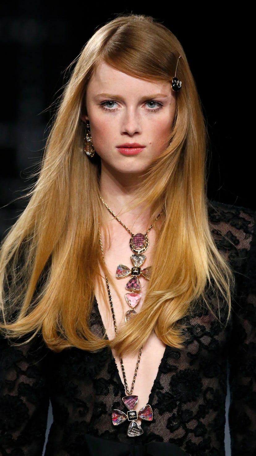 (EDITORIAL USE ONLY - For Non-Editorial use please seek approval from Fashion House) Headshot during...