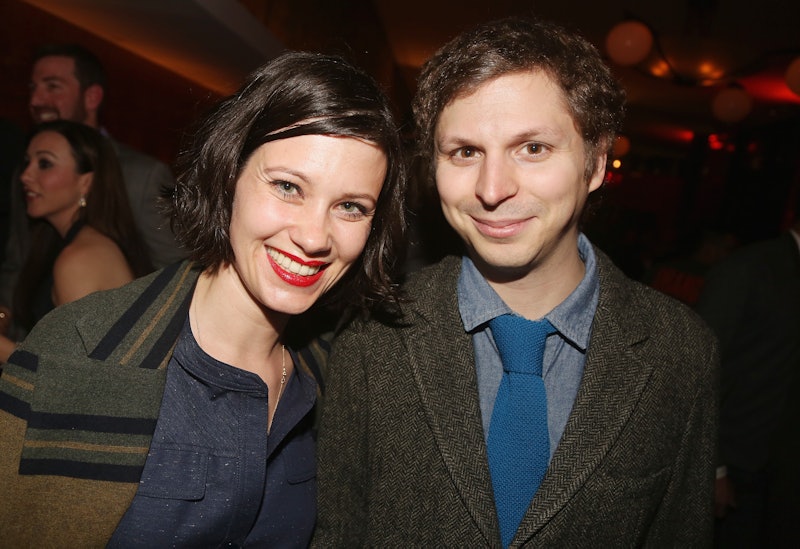 Michael Cera and wife Nadine pose at the opening night after party for the play "Lobby Hero" on Broa...