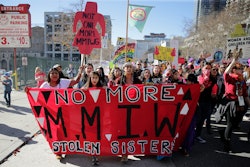 LOS ANGELES, CALIFORNIA - JANUARY 19:  Activists march for missing and murdered Indigenous women at ...