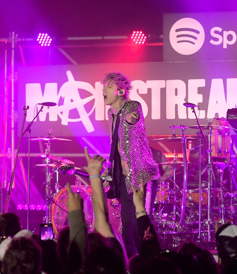 Machine Gun Kelly performs onstage as Spotify celebrates Machine Gun Kelly's "mainstream sellout" al...