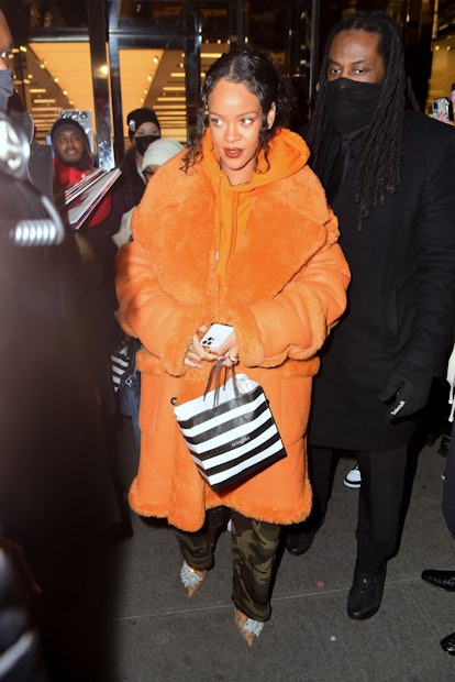 Rihanna is seen at a Sephora cosmetics store in Manhattan on January 26, 2022 in New York City. 
