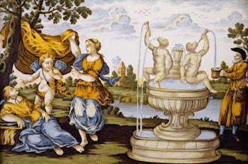 ITALY - SEPTEMBER 27: Sleep of Diana, ceramic by Berardino Gentili the Younger (1727-1813), Loreto A...