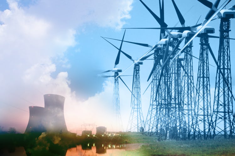digital collage of different energy sources, including windmills 