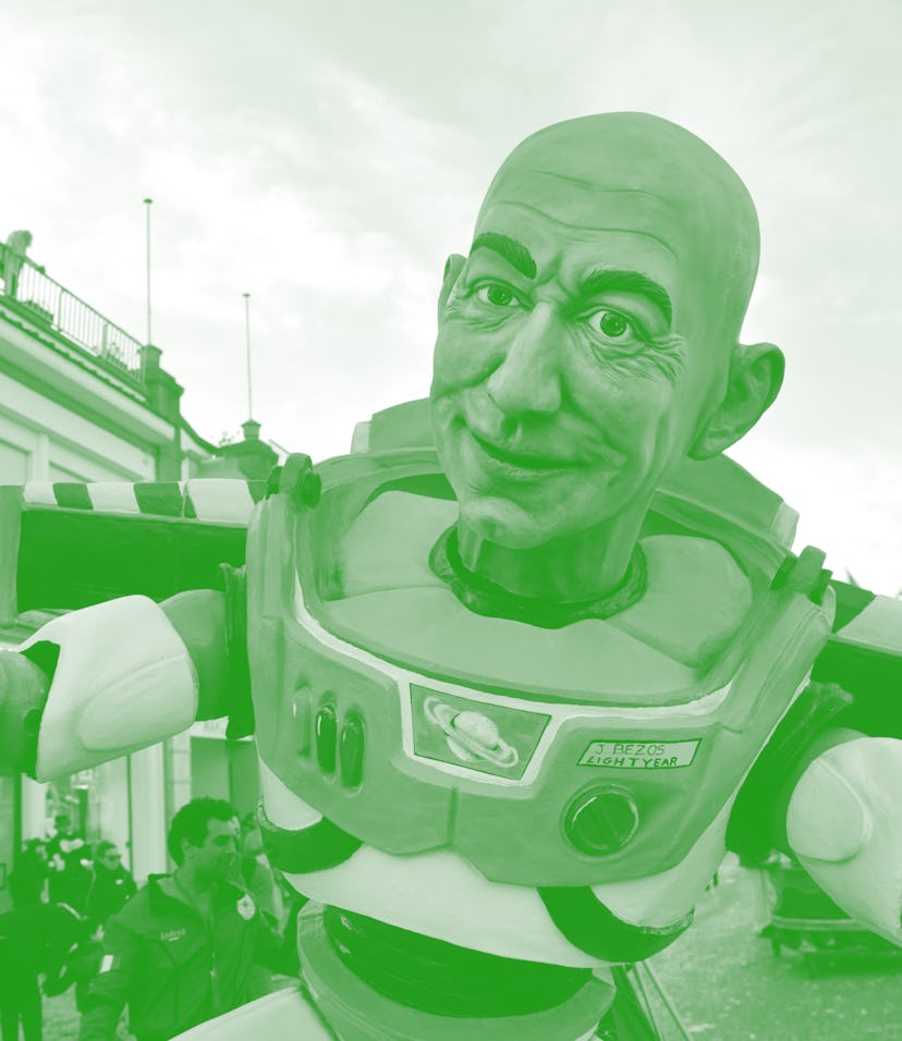 VIAREGGIO, ITALY - FEBRUARY 20: A papier-mache mask representing Amazon creator Jeff Bezos as an ast...