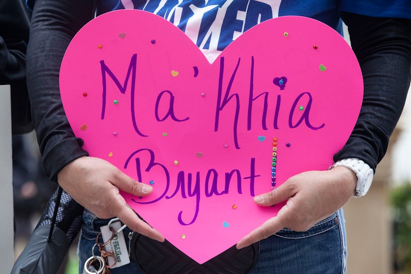 COLUMBUS, OHIO, UNITED STATES - 2021/04/24: Black Lives Matter Activist holds a heart shaped placard…