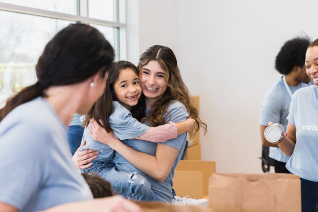 Families organize donated food -- a new study has found that social services for families living in ...