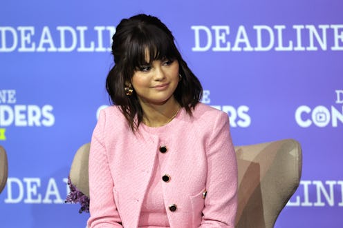 Selena Gomez wore a 60s-inspired mod pink suit that you can shop at Mango.