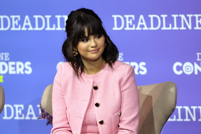 Selena Gomez wore a 60s-inspired mod pink suit that you can shop at Mango.