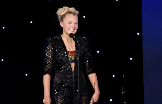 BEVERLY HILLS, CALIFORNIA - APRIL 02: JoJo Siwa speaks onstage during The 33rd Annual GLAAD Media Aw...