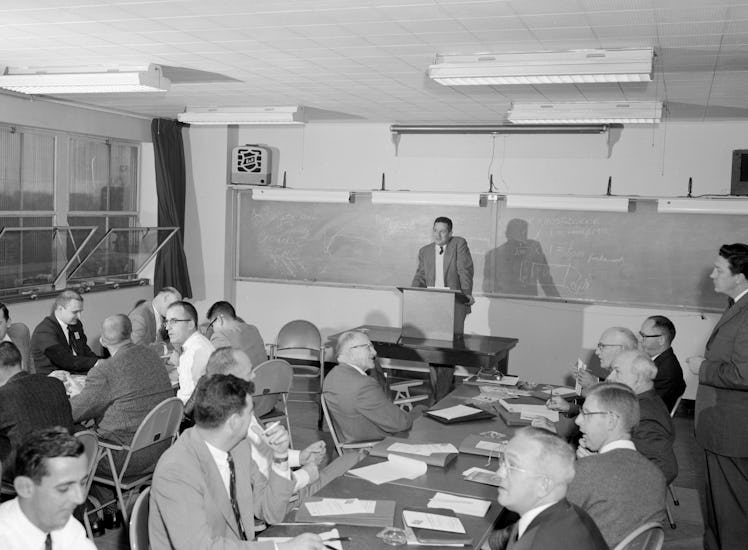This 1959 photograph was taken during an "Epidemiology for Veterinarians" course offered by the CDC,...