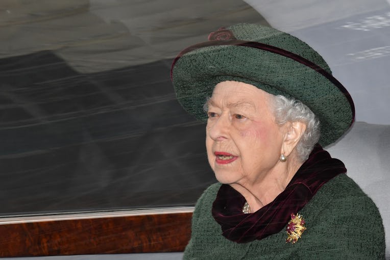 Britain's Queen Elizabeth II leaves after attending a Service of Thanksgiving for Britain's Prince P...