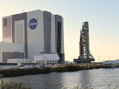 CAPE CANAVERAL, FLORIDA, UNITED STATES - MARCH 17: NASAâs SLS moon megarocket topped by the Orion sp...